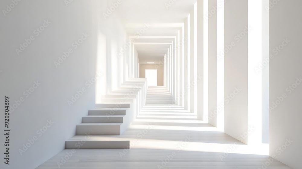 Obraz premium White Staircase Leading to a Bright, Open Doorway