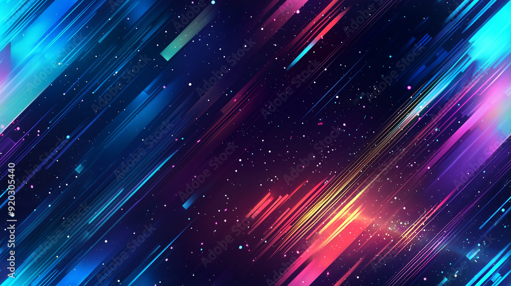 Obraz premium Seamless Abstract Neon Light Streaks and Stars Background Illustration