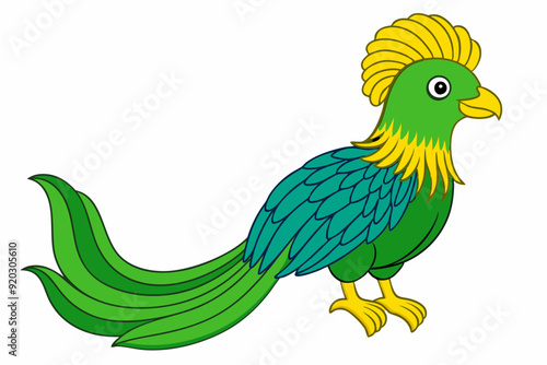 Golden-Headed Quetzal Bird Vector Illustration with Green and Blue Plumage Clipart