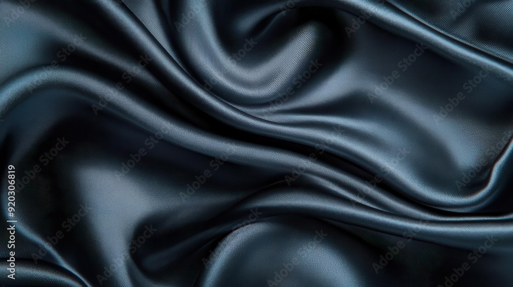 Obraz premium Abstract background of smooth, dark blue satin fabric with elegant folds.