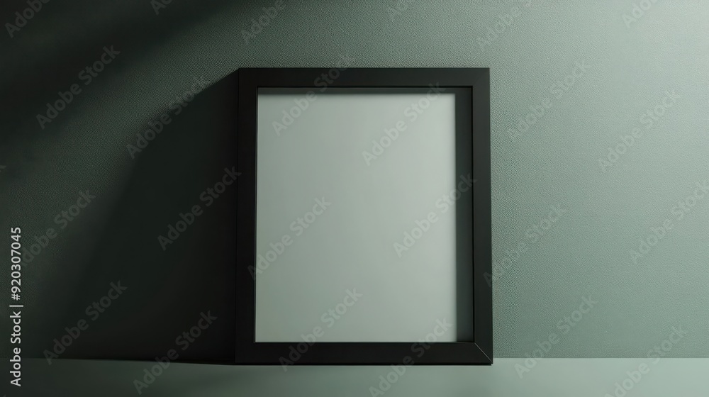 Blank black frame on green wall with shadow for mockup. Wood Photo Frame, minimal Classic Expression, Space Decor Blank black frame on green wall with shadow for mockup. Wood Photo Frame, minimal Classic Expression, Space Decor
