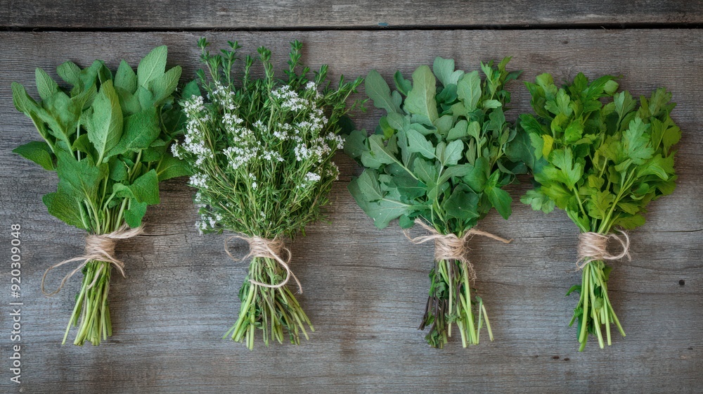 Fresh Herbs on Wooden Background Fresh Herbs on Wooden Background