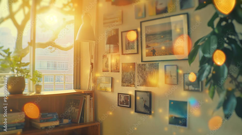 A vision board in a clean, modern room, with images and symbols of success A vision board in a clean, modern room, with images and symbols of success