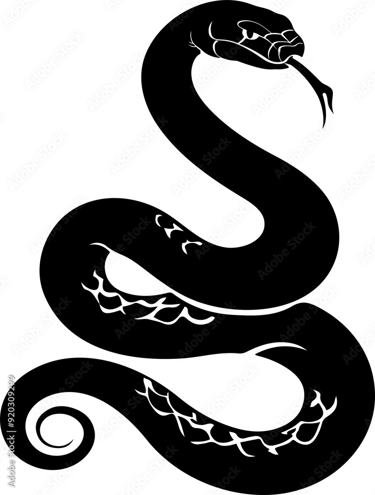 Naklejka premium Snake black silhouette illustration on white background