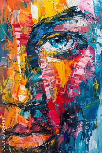 Close-up abstract oil painting of a human eye with bold strokes and vivid colors.