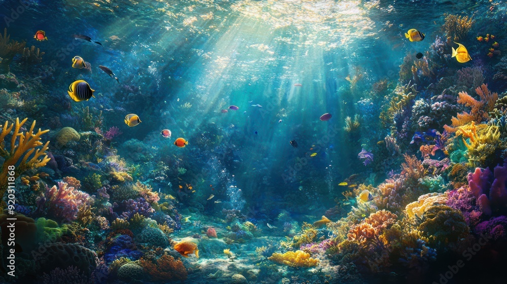 Fototapeta premium Vibrant Coral Reef Underwater Scene