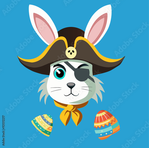 Handsome cartoon bunny wearing a pirate outfit for Easter Egg.head easter-bunny-pirate-with-eye-patch-and-hat