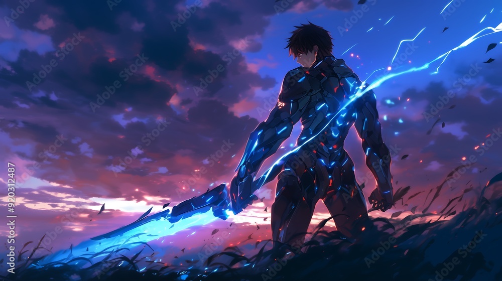 Anime Hero with a Glowing Sword Anime Hero with a Glowing Sword
