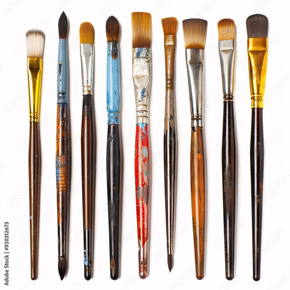 Fototapeta premium Creativity Unleashed - Set of Artist's Paintbrushes on White Background
