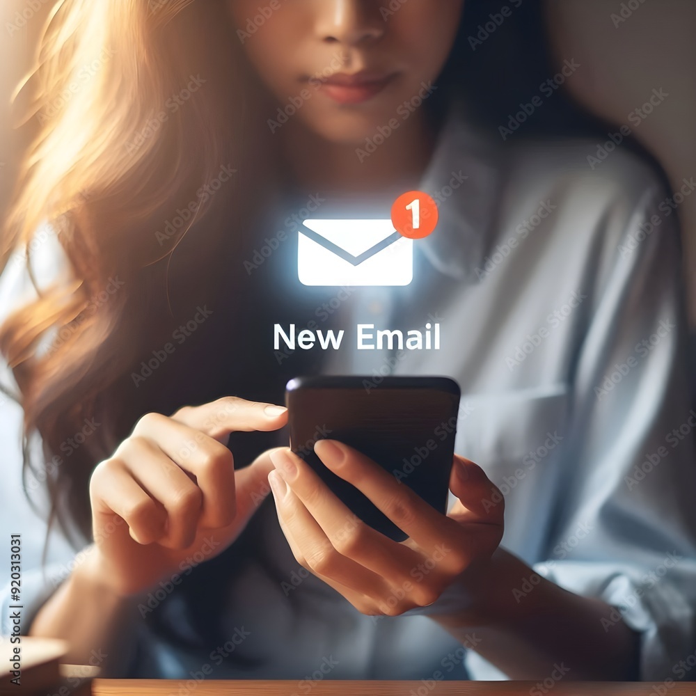 woman holding a mobile with social network icons woman holding a mobile with social network icons