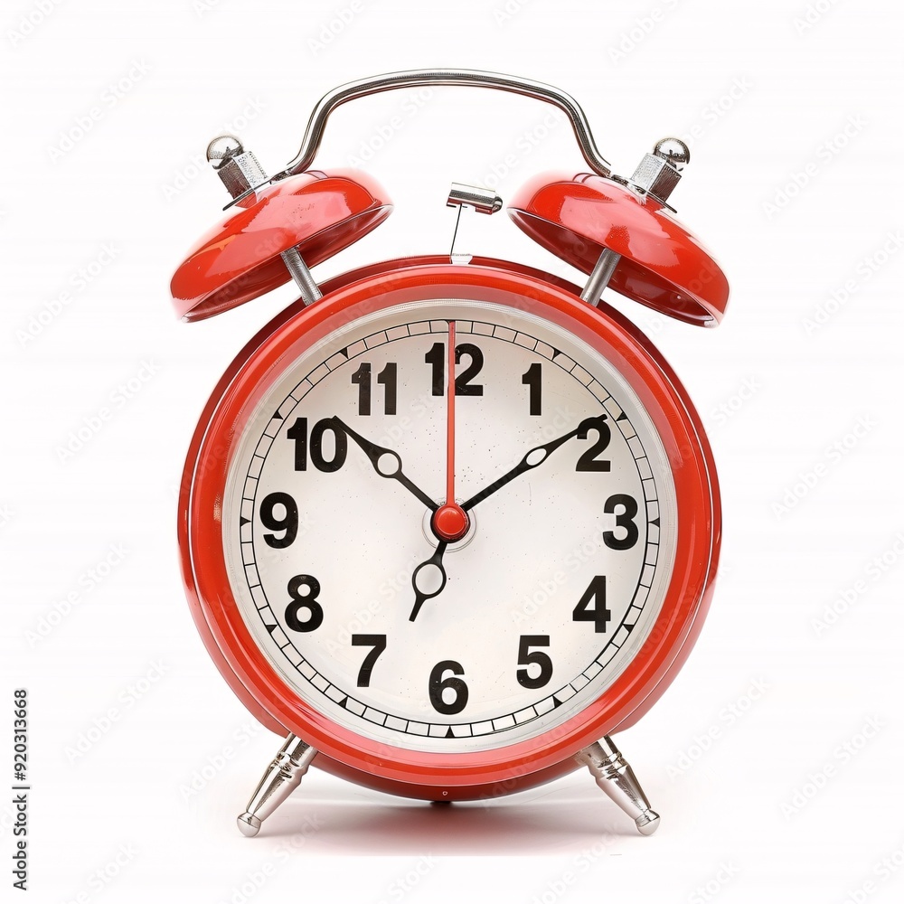 Classic Red Alarm Clock with Bells Isolated on White Background Classic Red Alarm Clock with Bells Isolated on White Background