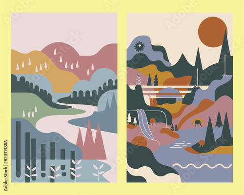 Vector abstract style images with pastel colors and elegant bends look very beautiful
