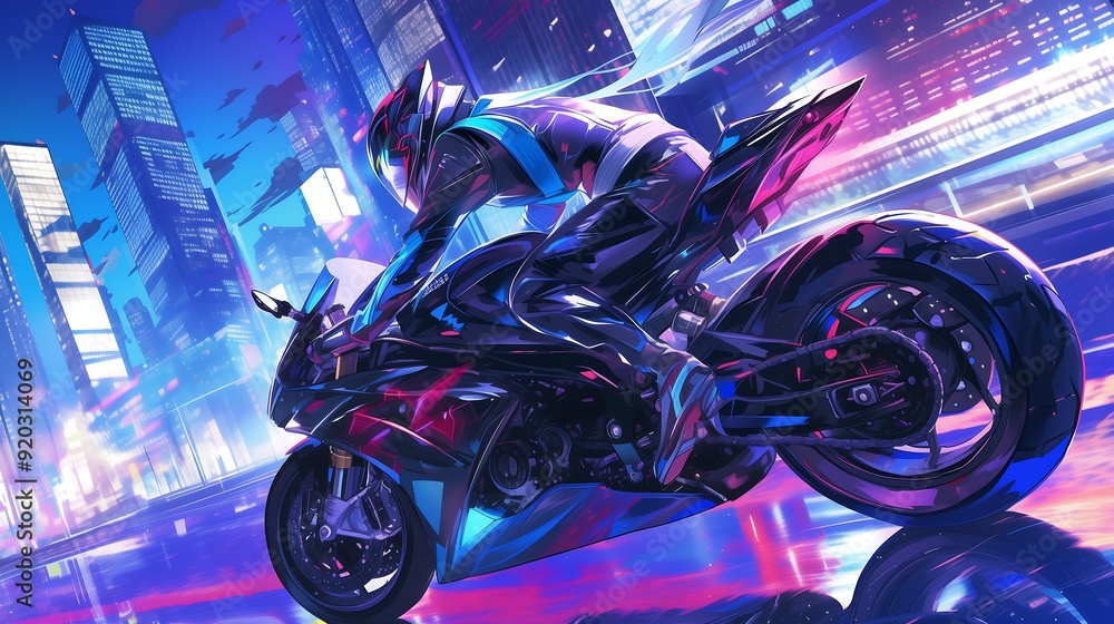 Anime Biker with a Futuristic Motorcycle Anime Biker with a Futuristic Motorcycle