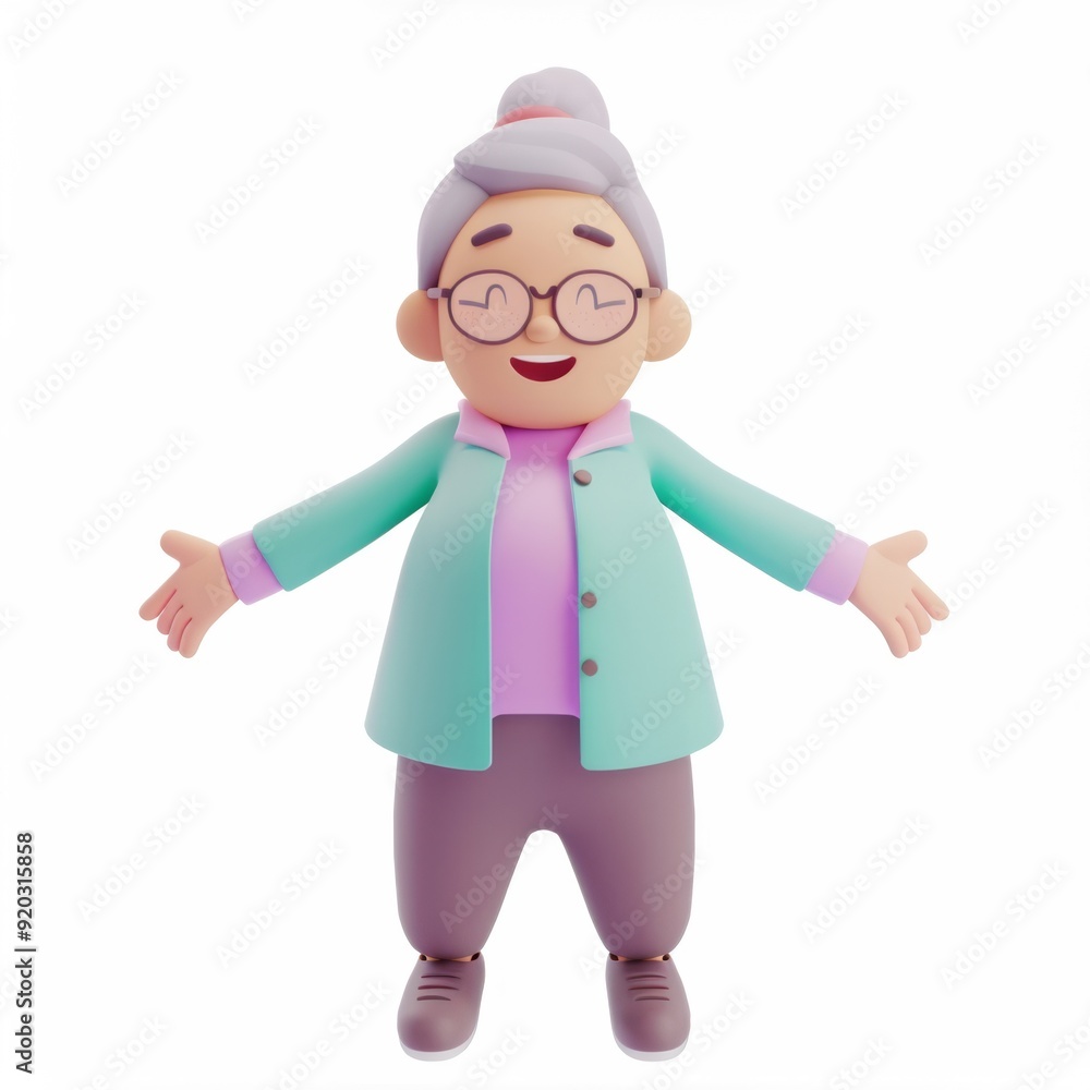 Character elderly woman, grandmother in 3D style on a white background
Character elderly woman, grandmother in 3D style on a white background