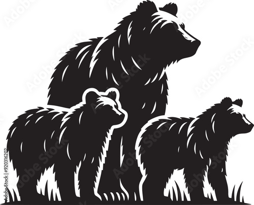 Bear group Silhouette vector illustration isolated on white background