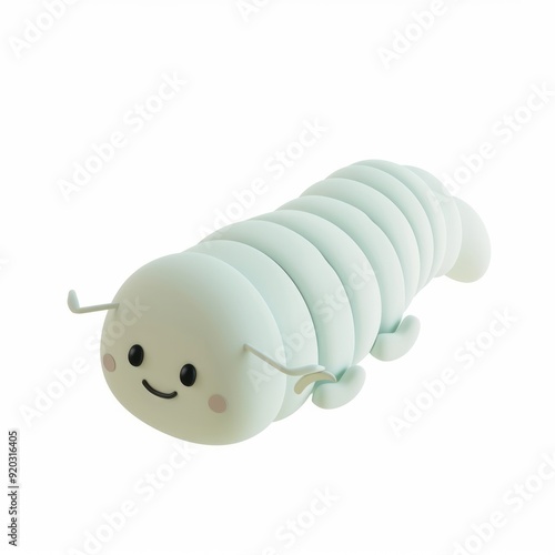 silkworm character in 3D style on white background 