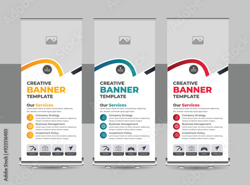 Business rollup banner template, pull up, display banner or company roll up banner design layout