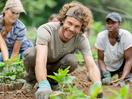 Wallpaper Mural Diverse Community Coming Together for Vibrant Outdoor Gardening Project Torontodigital.ca