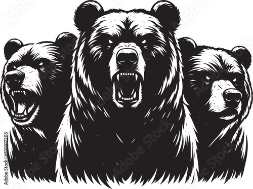 Bear group Silhouette vector illustration isolated on white background
