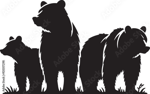 Bear group Silhouette vector illustration isolated on white background