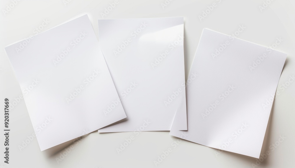 Blank sheets of paper arranged on a white surface Blank sheets of paper arranged on a white surface