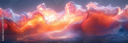 Abstract wavy landscape with orange and pink colors, glowing in the center.