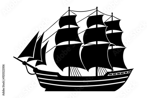 black and white vector illustration in the form of a stencil depicting a sailing ship on the waves vector illustration white background