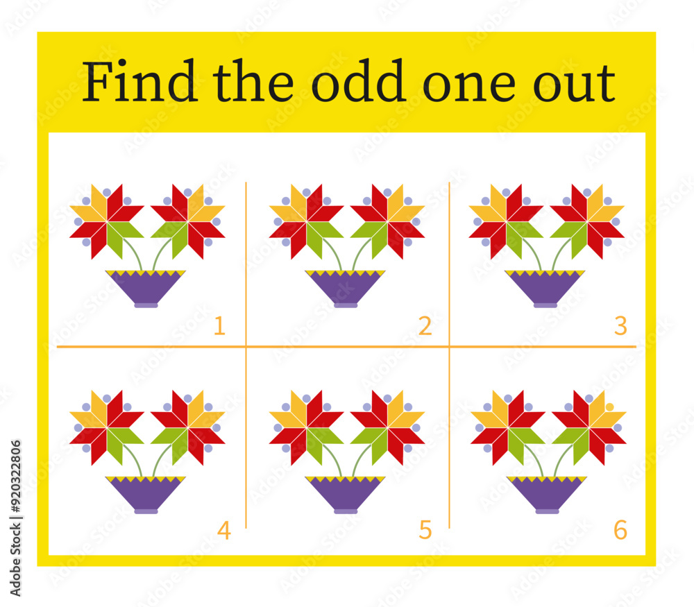 Puzzle game for children. Attention task. Kids activity page. Cartoon flower. Answer is 6. Puzzle game for children. Attention task. Kids activity page. Cartoon flower. Answer is 6.
