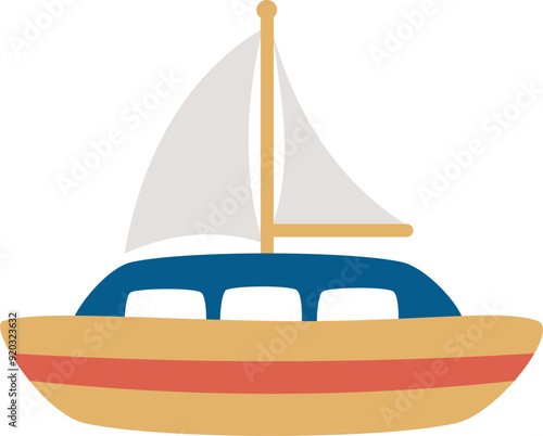 Hand drawn cute boat transportation cartoon for kids decoration