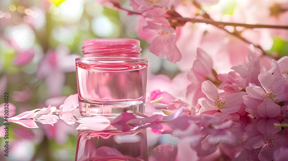 Cosmetic Jar with Flower Petals: A cosmetic jar surrounded by flowing flower petals in the background.
Cosmetic Jar with Flower Petals: A cosmetic jar surrounded by flowing flower petals in the background.