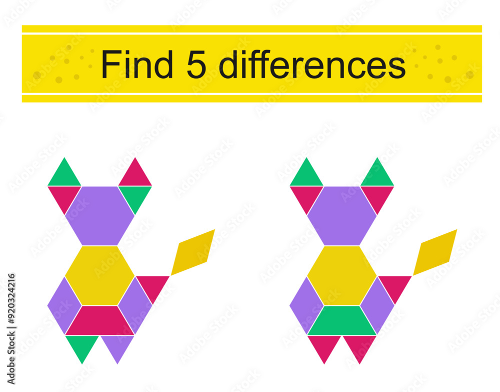 Find 5 differences. Logic puzzle game for kids. Preschool worksheet activity.