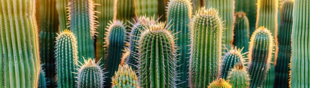 A vibrant collection of cacti showcasing unique shapes and textures in a sunlit desert landscape. A vibrant collection of cacti showcasing unique shapes and textures in a sunlit desert landscape.