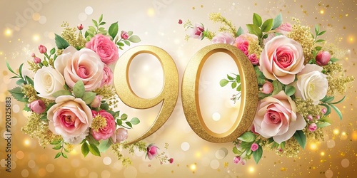 Birthday greeting card for a 90-year-old with floral design and gold accents, 90th birthday