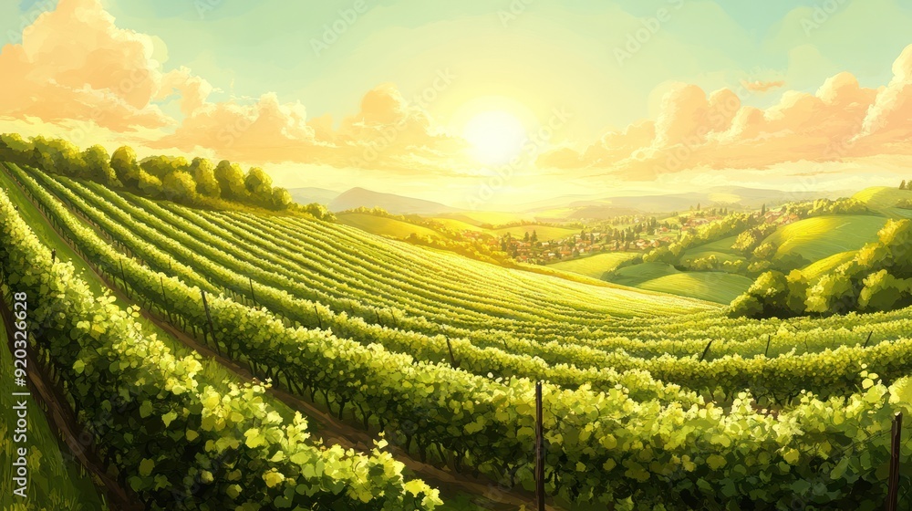Vineyard Landscape with Golden Sunset Vineyard Landscape with Golden Sunset
