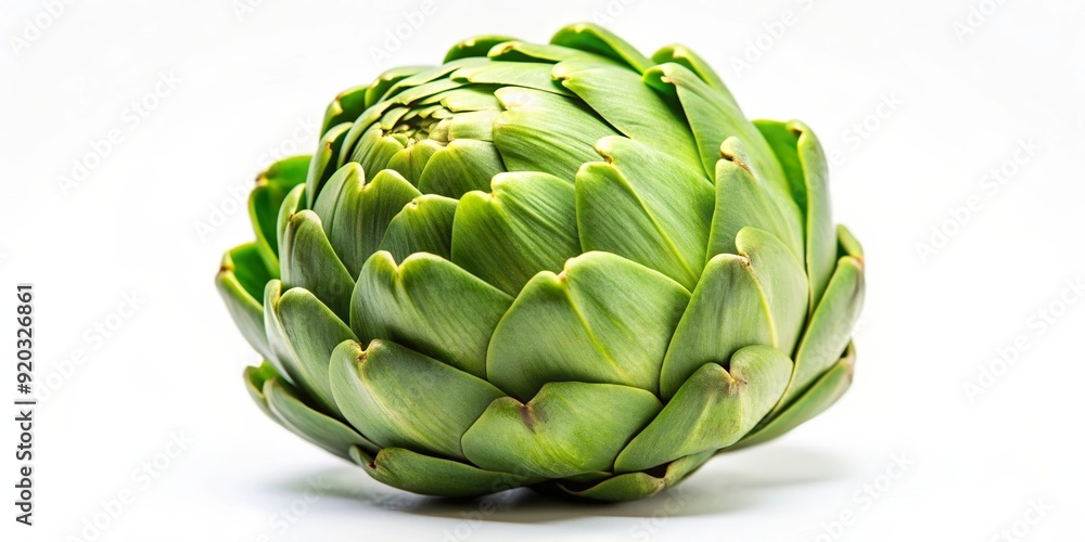 Obraz premium Green artichoke on a white background, artichoke, fresh, vegetable, healthy, organic, plant, food, natural, leafy, garden