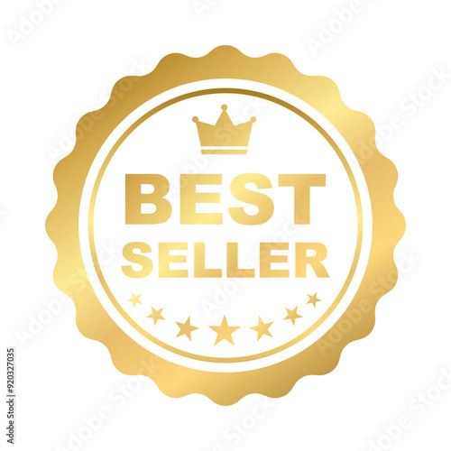 Best seller sticker label, gold badge and Text with Stars and Golden crown Decoration vector isolated ,Premium Quality product, for use to book cover label or your product the Best