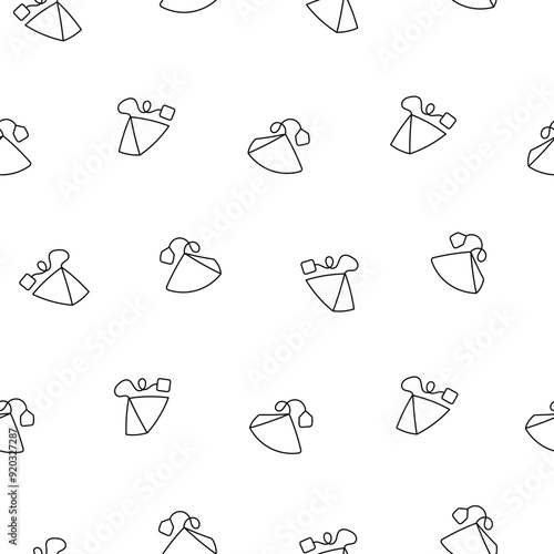Bag of tea. Seamless pattern. Coloring Page. Breakfast. Hand drawn style. Vector drawing. Design ornaments.