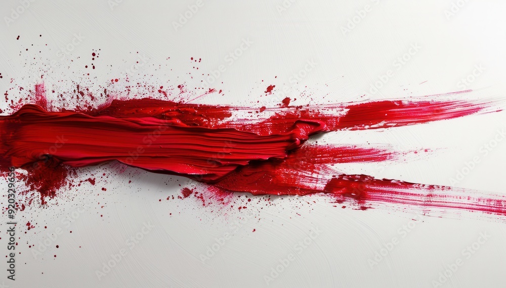 Bold red paint strokes across a white canvas creating a striking abstract pattern Bold red paint strokes across a white canvas creating a striking abstract pattern