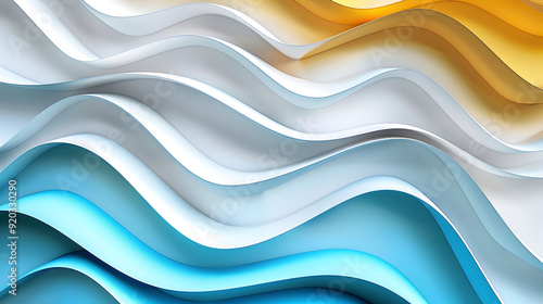 Abstract background with wavy lines in blue, white, and yellow.