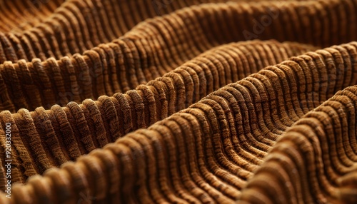 Textured brown fabric with wave patterns illuminated in soft light