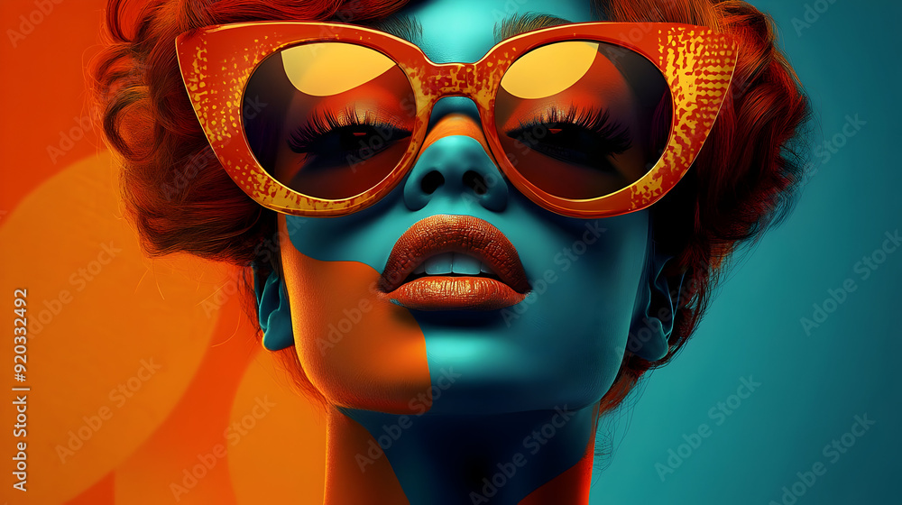 A stylized portrait of a woman with bold sunglasses and vibrant colors. A stylized portrait of a woman with bold sunglasses and vibrant colors.