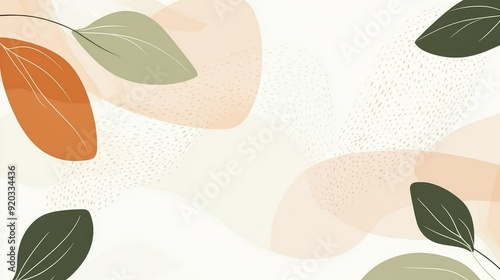 A minimalist design featuring soft, abstract shapes and leaves in earthy tones. Ideal for backgrounds or nature-themed projects.