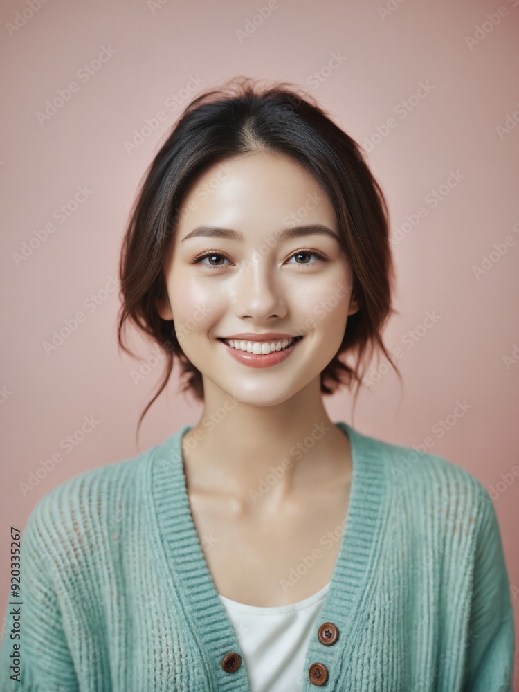 Beautiful asian woman wearing cardigan in pastel color look with paster background. Beautiful asian woman wearing cardigan in pastel color look with paster background.