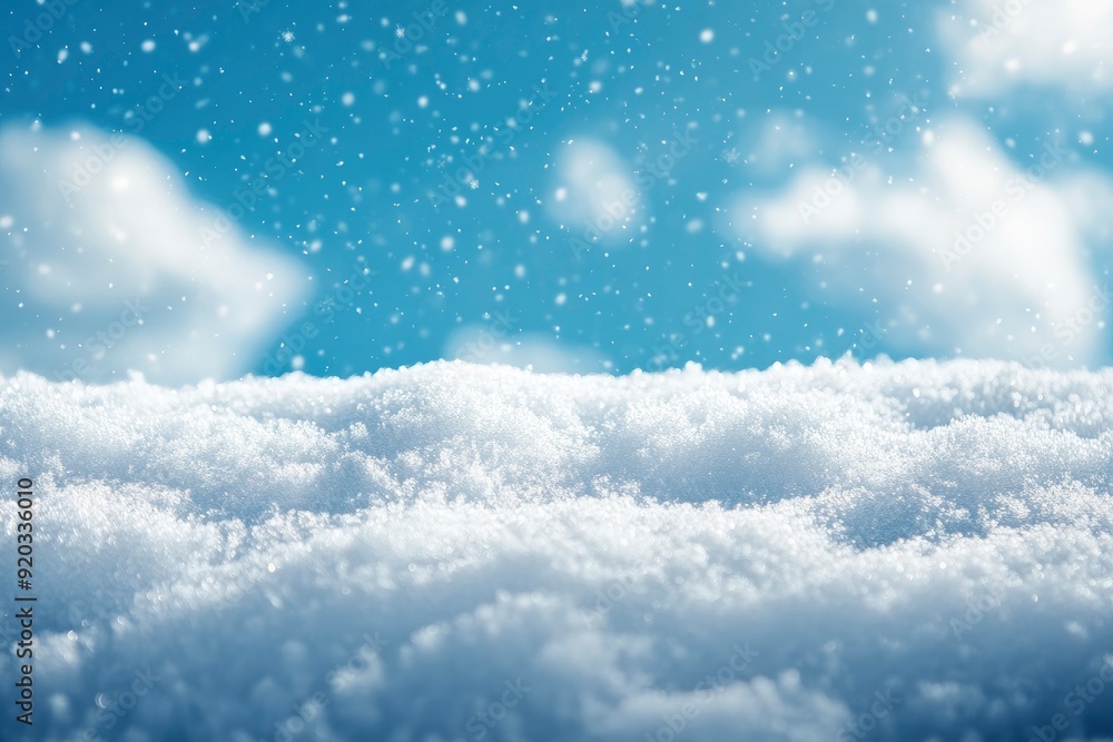 A thick layer of snow on blue background. Christmas and winter holidays product podium or background with snow texture with generative ai A thick layer of snow on blue background. Christmas and winter holidays product podium or background with snow texture with generative ai