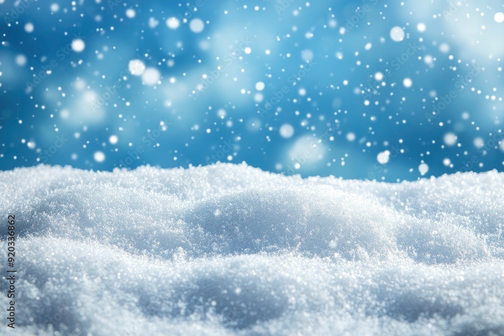 A thick layer of snow on blue background. Christmas and winter holidays product podium or background with snow texture with generative ai A thick layer of snow on blue background. Christmas and winter holidays product podium or background with snow texture with generative ai
