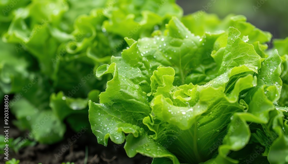 Fresh green lettuce growing in a garden after rain in the early morning Fresh green lettuce growing in a garden after rain in the early morning