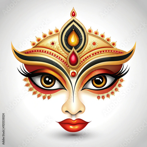 Maa Durga's Celestial Gaze: Ornate Eyes Symbolizing Divine Wisdom and Protective Power in Puja