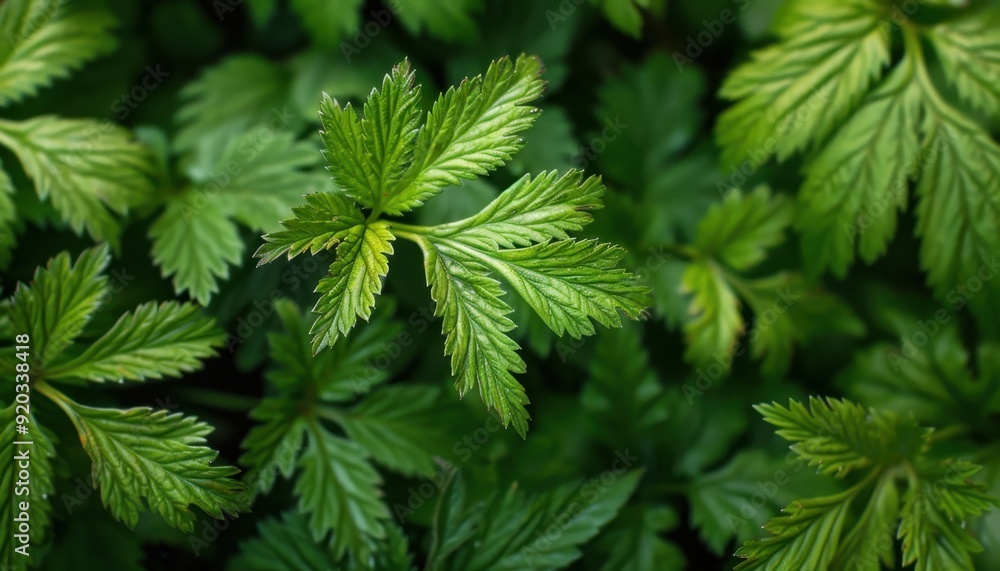 Lush green leaves of an herbaceous plant in a close-up view during daylight Lush green leaves of an herbaceous plant in a close-up view during daylight