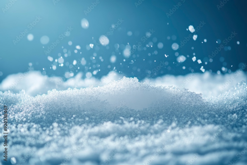 A thick layer of snow on blue background. Christmas and winter holidays product podium or background with snow texture with generative ai A thick layer of snow on blue background. Christmas and winter holidays product podium or background with snow texture with generative ai
