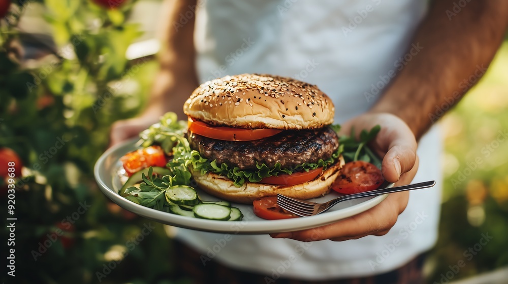 Juicy Beef Burger with a Side of Freshness Juicy Beef Burger with a Side of Freshness